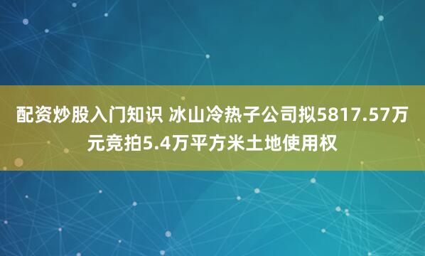 配资炒股入门知识 冰山冷热子公司拟5817.57万元竞拍5.4万平方米土地使用权